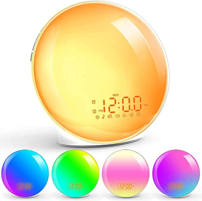 Wake Up Light Sunrise Alarm Clock for Kids, Heavy Sleepers, Bedroom, Sunrise Simulation, Sleep Aid, Dual Alarms, FM Radio, Snooze, Nightlight, Daylight, 15 Colors, 10 Natural Sounds, Ideal for Gift