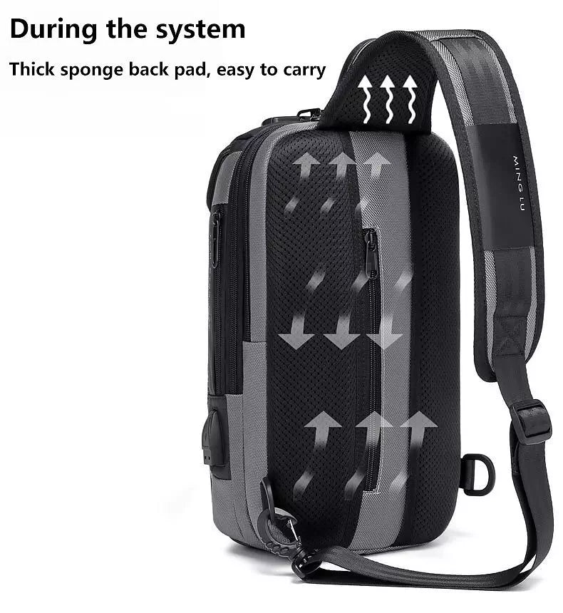 Men's Anti-theft Lock Shoulder Bag - USB Cross Body Sling Chest Bag