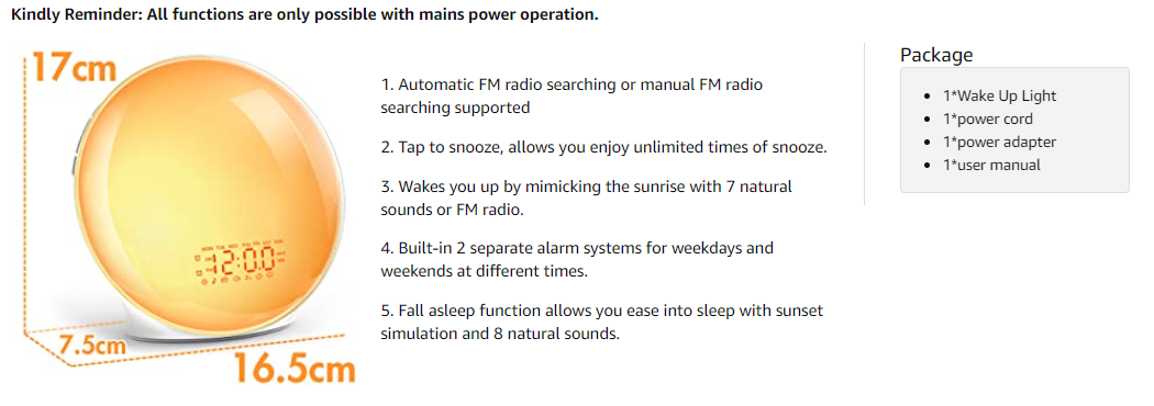 Wake Up Light Sunrise Alarm Clock for Kids, Heavy Sleepers, Bedroom, Sunrise Simulation, Sleep Aid, Dual Alarms, FM Radio, Snooze, Nightlight, Daylight, 15 Colors, 10 Natural Sounds, Ideal for Gift