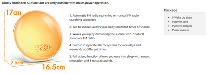 Wake Up Light Sunrise Alarm Clock for Kids, Heavy Sleepers, Bedroom, Sunrise Simulation, Sleep Aid, Dual Alarms, FM Radio, Snooze, Nightlight, Daylight, 15 Colors, 10 Natural Sounds, Ideal for Gift