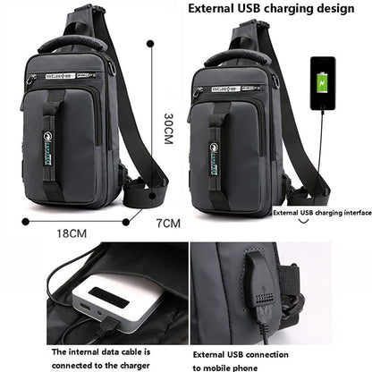 Men Multifunction USB Waterproof Shoulder Bag Crossbody Cross Body Sling Chest Travel Bags