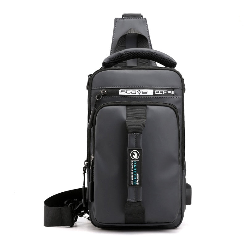 Men Multifunction USB Waterproof Shoulder Bag Crossbody Cross Body Sling Chest Travel Bags