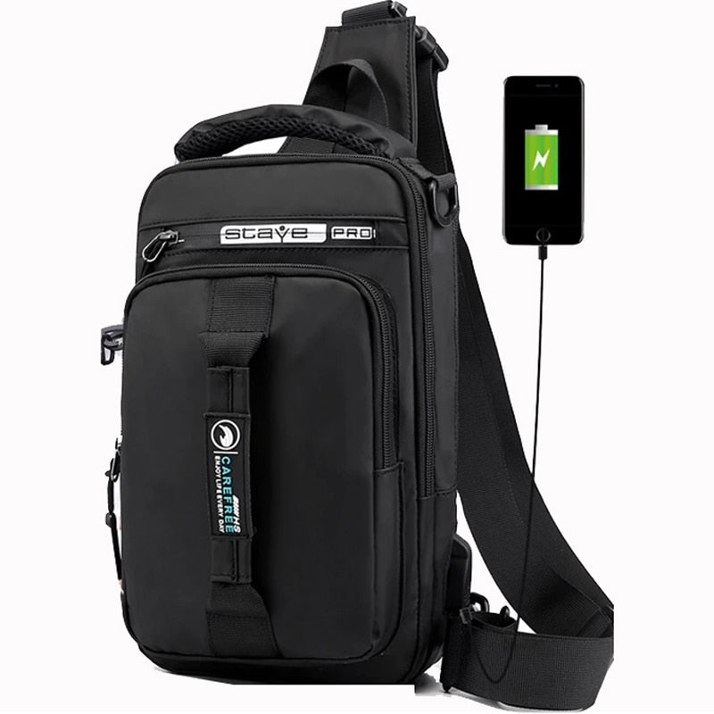 Men Multifunction USB Waterproof Shoulder Bag Crossbody Cross Body Sling Chest Travel Bags