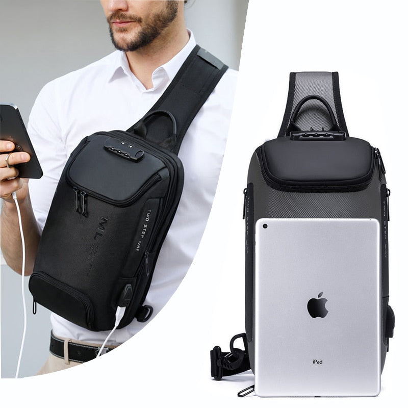 Men's Anti-theft Lock Shoulder Bag - USB Cross Body Sling Chest Bag