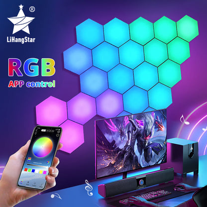 WIFI Bluetooth LED Hexagon Quantum Lamps Indoor RGB Wall Light For Computer Game Bedroom